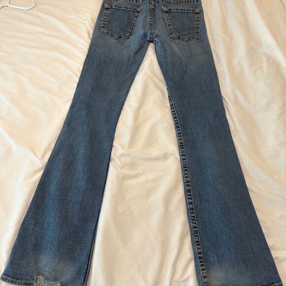 True Religion Women's Size 30 Blue Denim Stretch Slim Flare Jeans USA Made - Picture 12 of 16